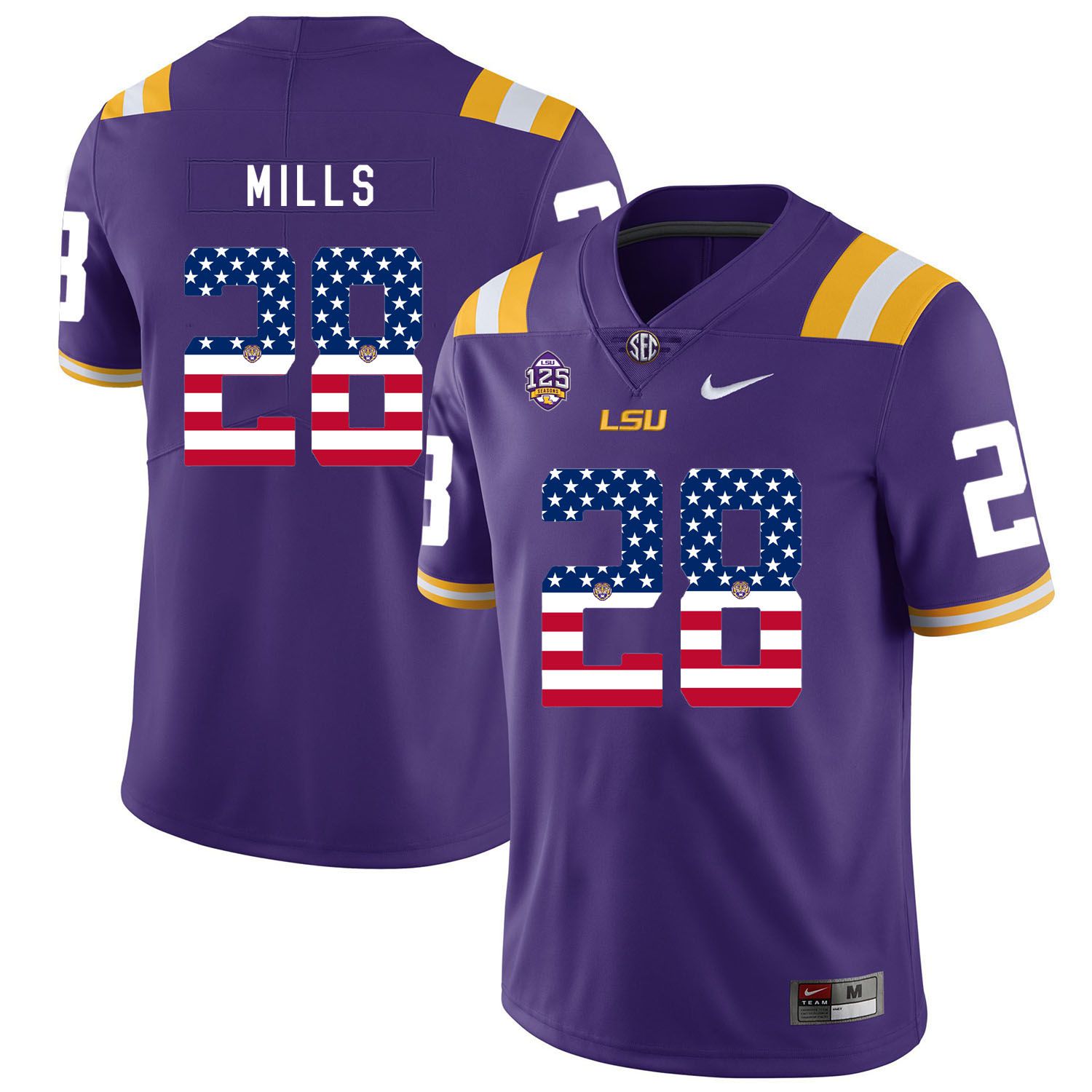 Men LSU Tigers 28 Mills Purple Flag Customized NCAA Jerseys